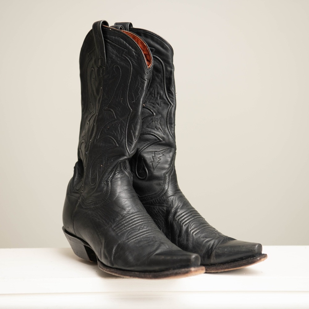 Dan Post M8 / W9.5 Black Leather Western Cowboy Boots Western Rodeo Cowgirl Boho